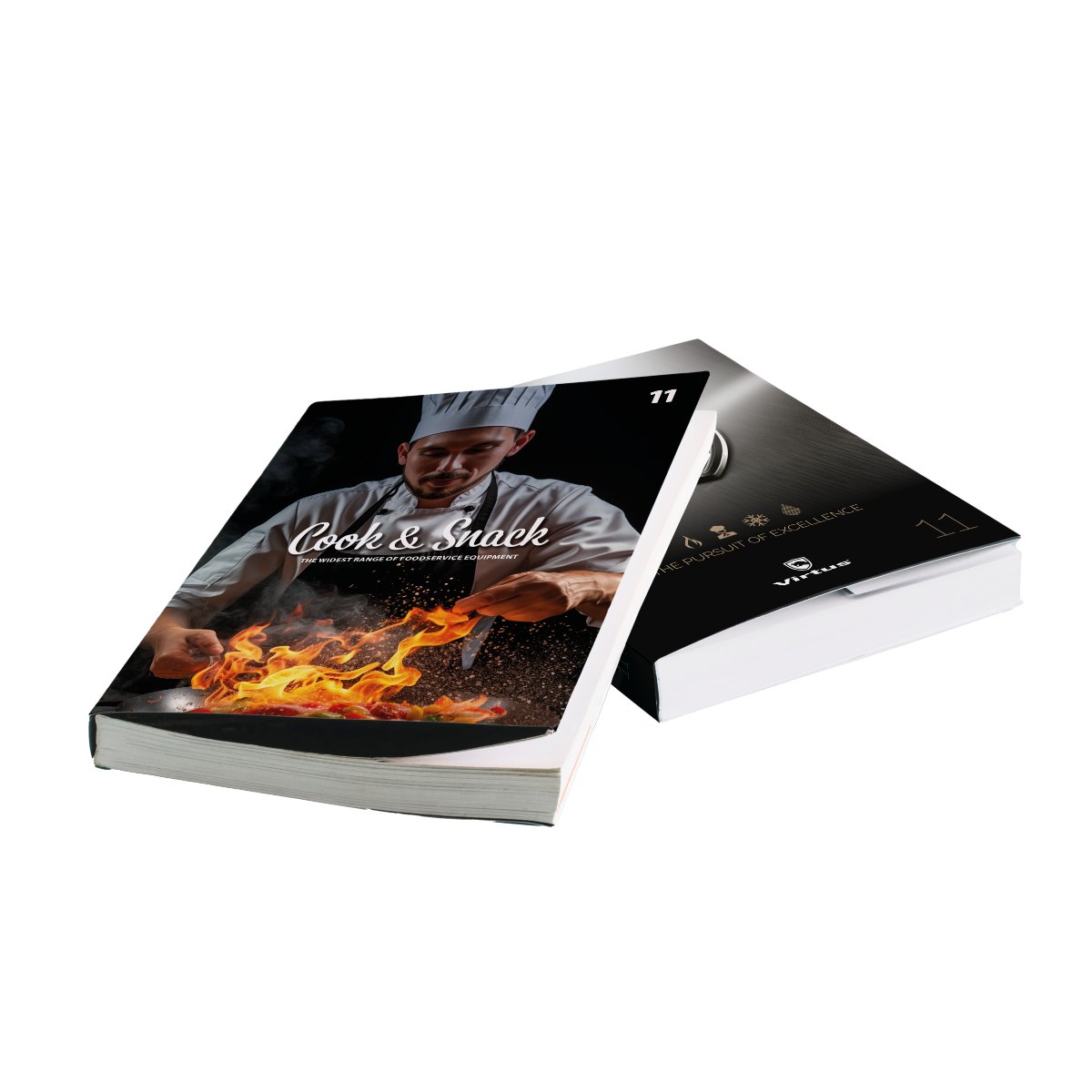Display-Ad: 3D-Visual der beiden Virtus Kataloge Cook & Snack und Excellence