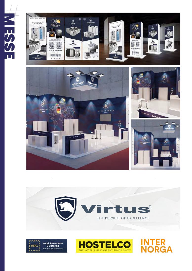 Messeauftritte für Virtus: Standdesign, Beschilderung und Wayfinding für HRC London, Hostelco und Internorga