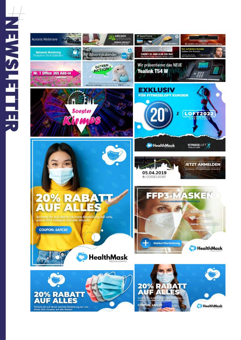 Newsletter-Banner und Hero-Assets für HealthMask, ALSO und diverse Kampagnen